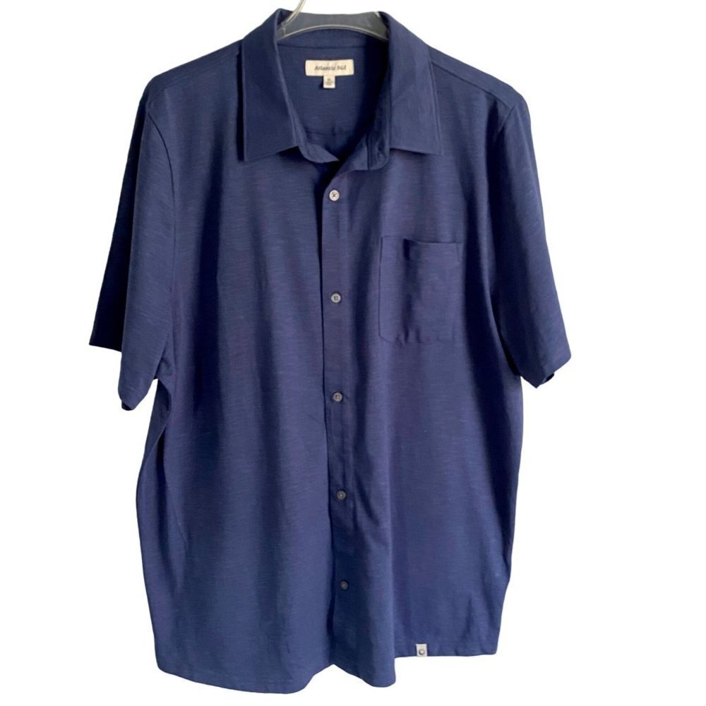 Atlantic Sol Solid Blue Button Up Organic Cotton Shirt Men's XL